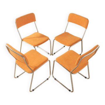 Chaises classiques des années 1970 avec cadre en acier inoxydable chromé, ensemble de 4.