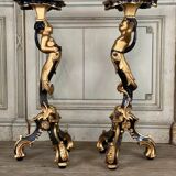 Pair of carved wooden pedestals, black and gold patina circa 1900
