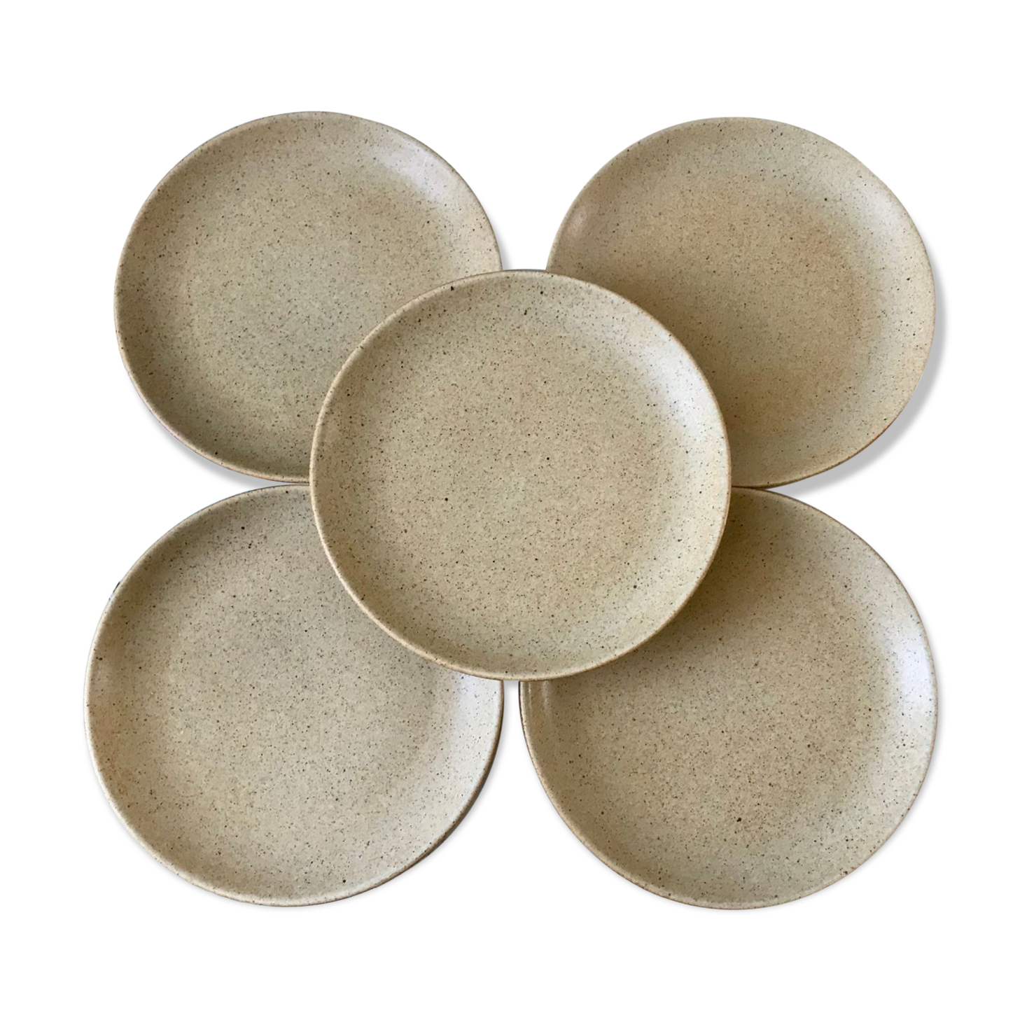 lot of 5 flat stoneware plates Made in France 70s