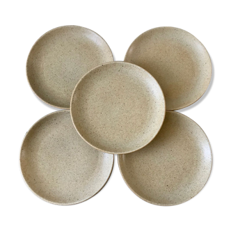 lot of 5 flat stoneware plates Made in France 70s