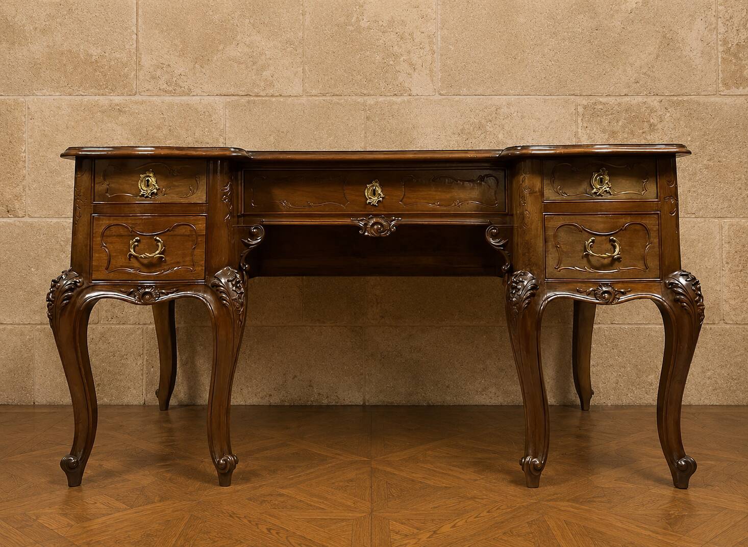 Large walnut writing desk – Louis XV style – 20th century