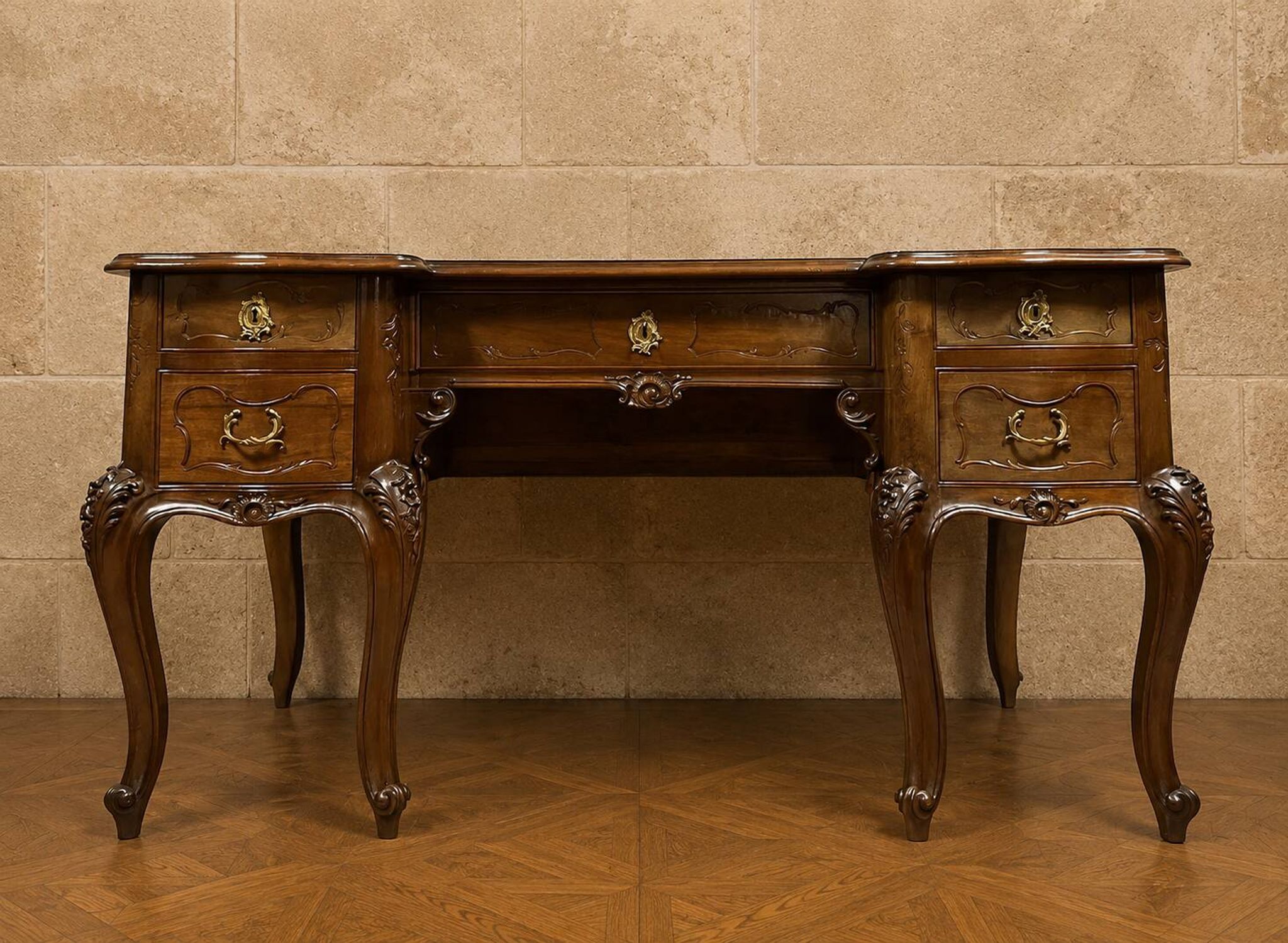 Large walnut writing desk – Louis XV style – 20th century