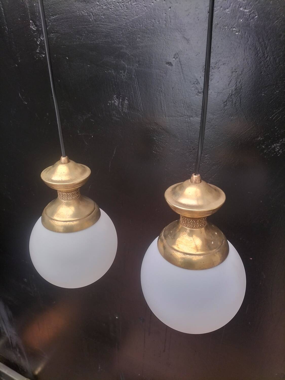 Brass and glass pendant lights