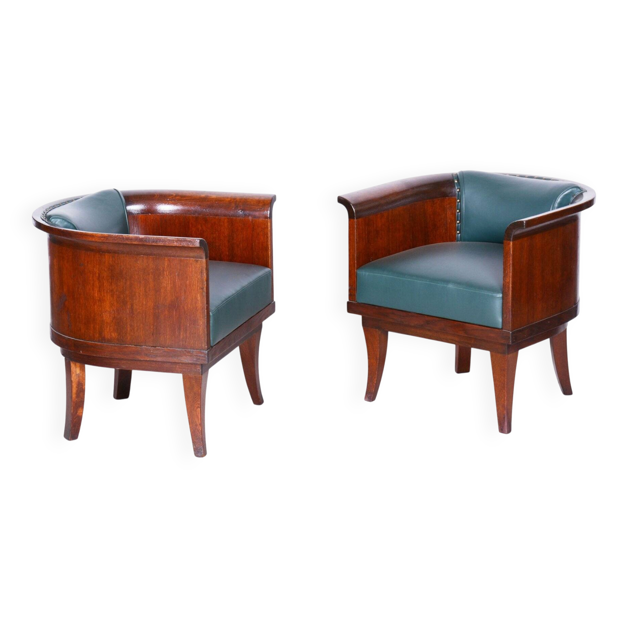 Czech Art Deco Armchairs in Oak by F. and H. Gessner, 1920s, Set of 2