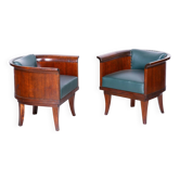 Czech Art Deco Armchairs in Oak by F. and H. Gessner, 1920s, Set of 2