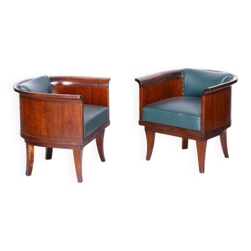 Czech Art Deco Armchairs in Oak by F. and H. Gessner, 1920s, Set of 2