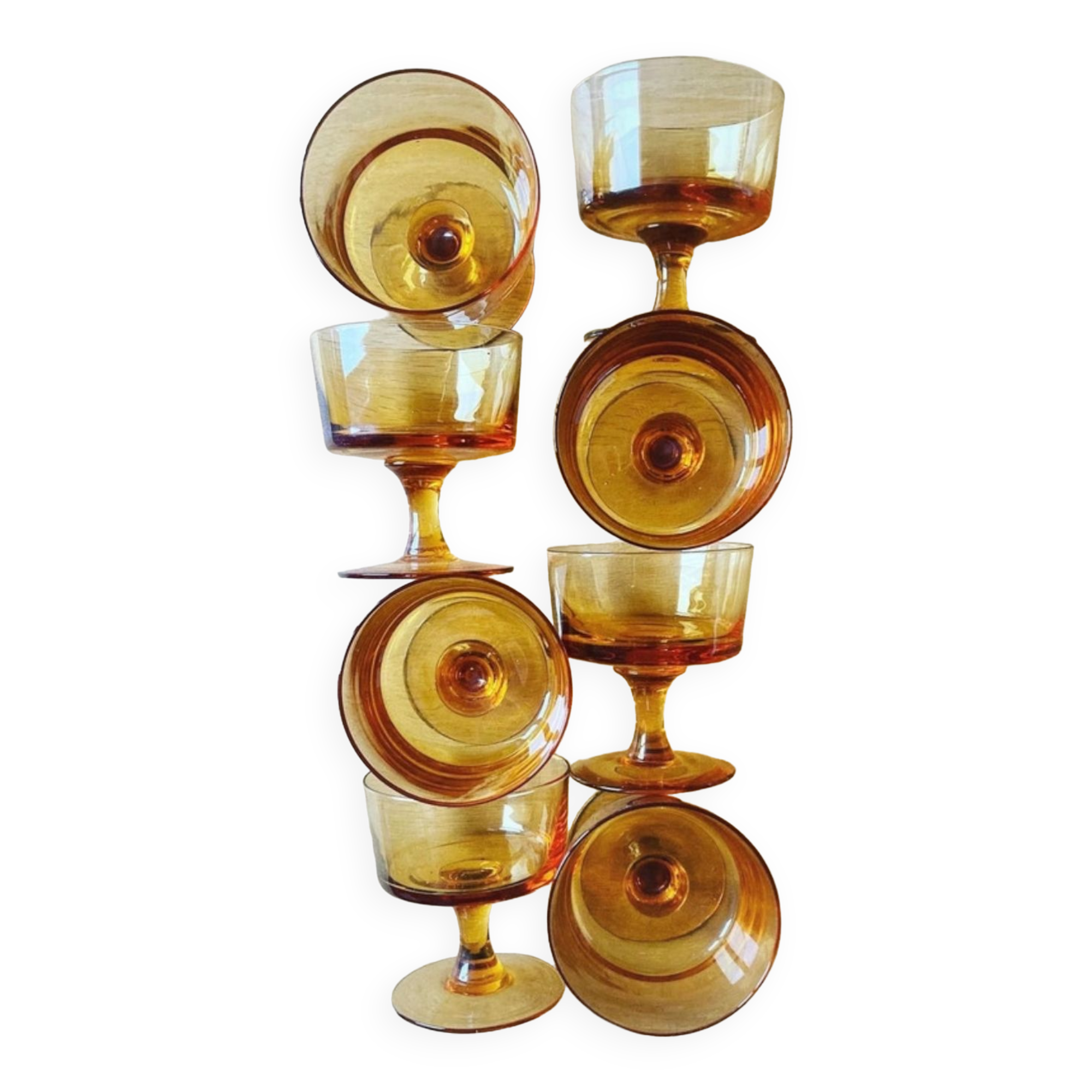 Set of 8 vintage orange glass ice cream cups.