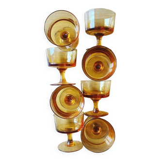 Set of 8 vintage orange glass ice cream cups.