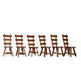 Elm wood brutalist wabi sabi dining set with 6 chairs & Table, 1960s