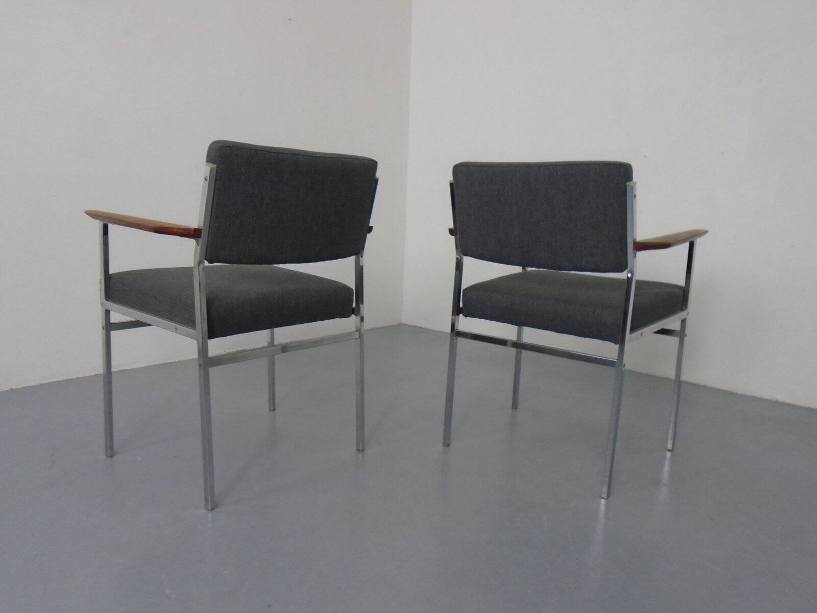 Vintage Square Tubular Rosewood and Steel Armchairs, Germany, 1960s, Set of 2