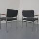 Vintage Square Tubular Rosewood and Steel Armchairs, Germany, 1960s, Set of 2