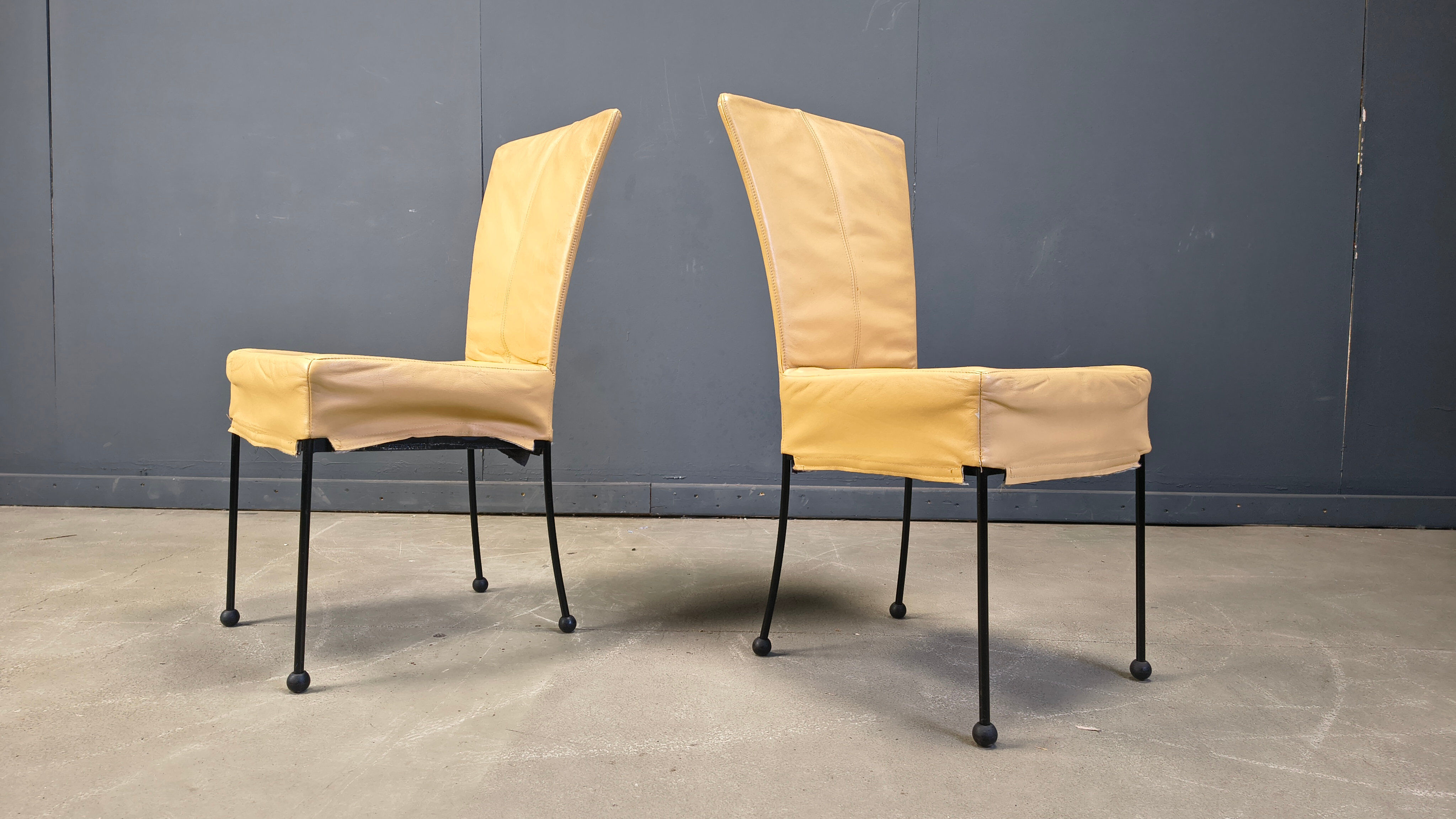 Vintage leather dining chairs, set of 6, 1980s