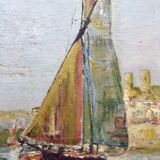 Old painting, sailboat, signed lower right, 70s/80s