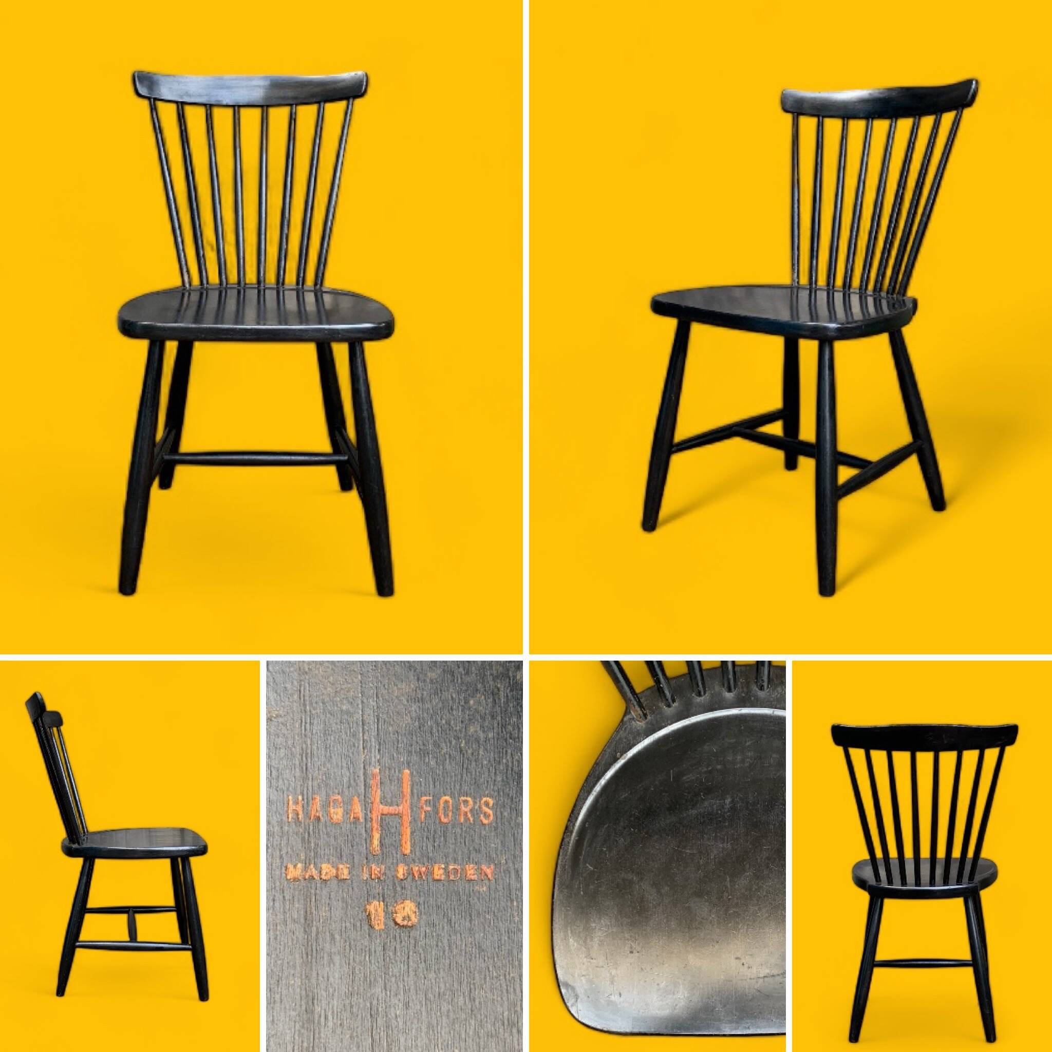 Chaise scandinave Sven Erik Fryklund pour HagaFors bois noirci 1950