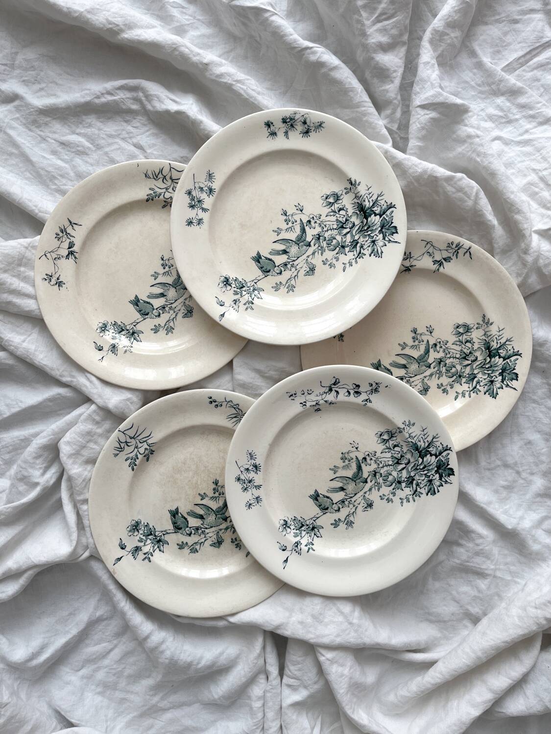 5 “Mignon” Longwy ironstone flat plates