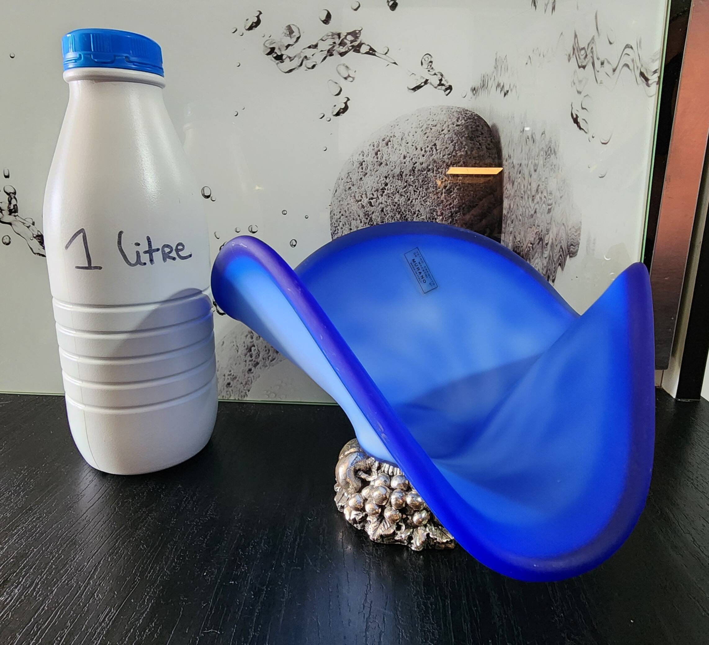 Coupe, centre de table vintage en verre de Murano bleu