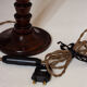 Modernist walnut wood table lamp - 70s