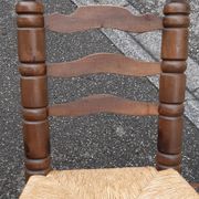 4 chaises brutalistes en bois tourné et paille
