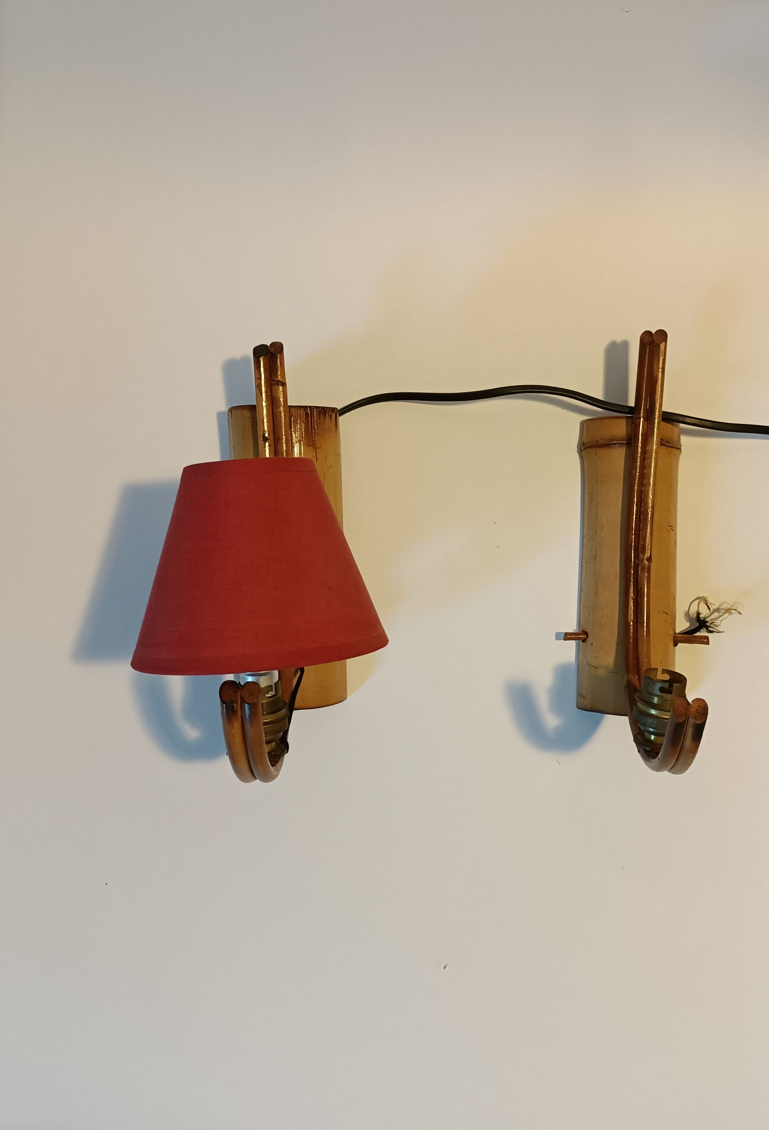 Paire d'appliques en bambou vintage