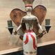 German polychrome wooden angel of light candle holder