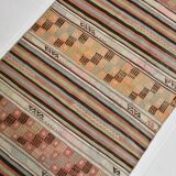 2x9 Green & Orange Striped Kilim Runner Rug, 74x276Cm