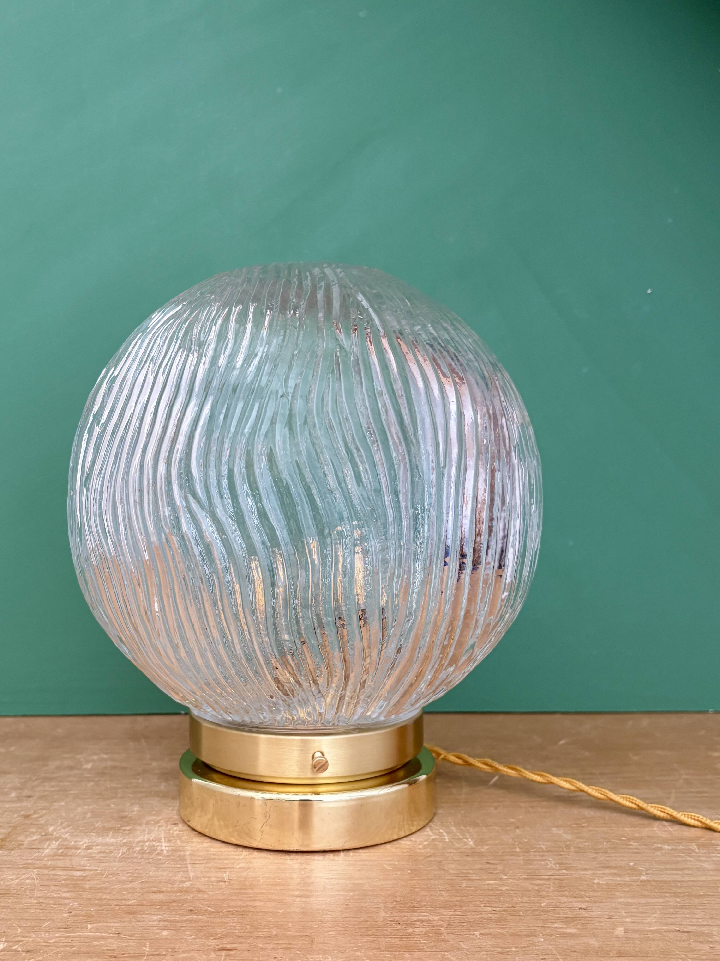 Vintage globe table lamp in ribbed glass