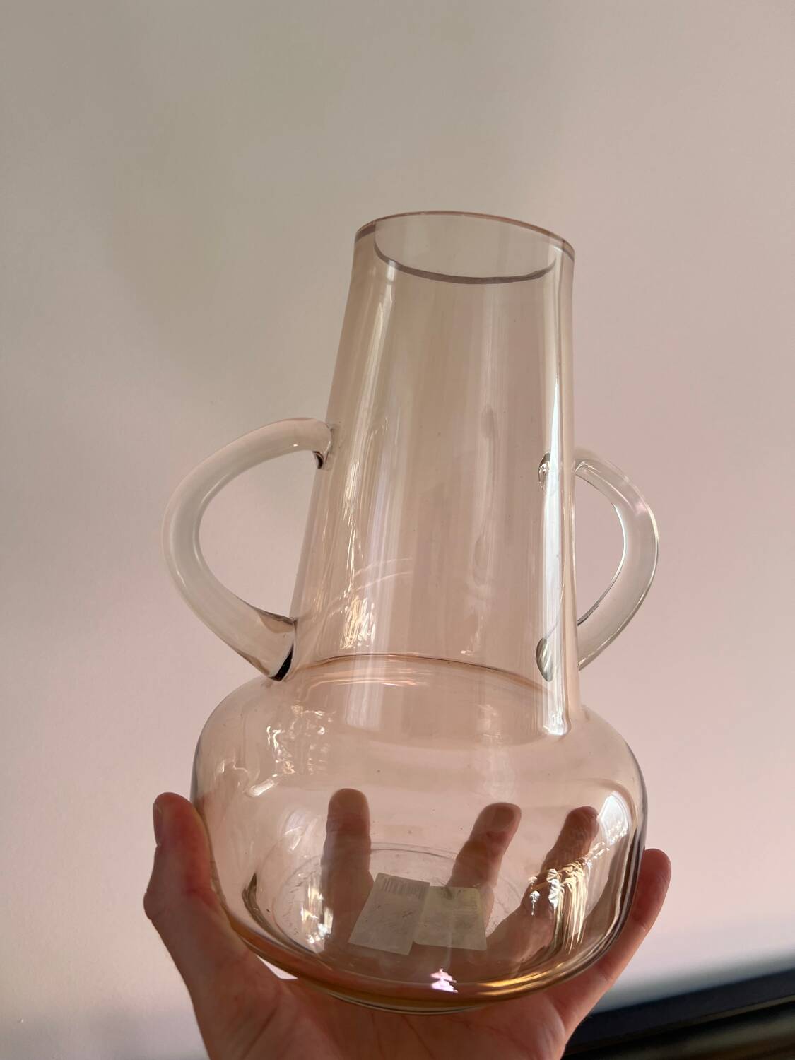 Amber brown transparent vase with handles