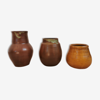 Lot de 3 vases/pots en céramique marron