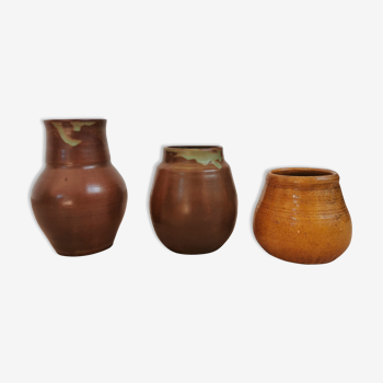 Set of 3 brown ceramic vases/pots