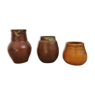 Set of 3 brown ceramic vases/pots