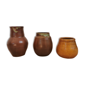 Lot de 3 vases/pots en céramique marron