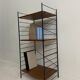 small vintage metal and teak string bookshelf