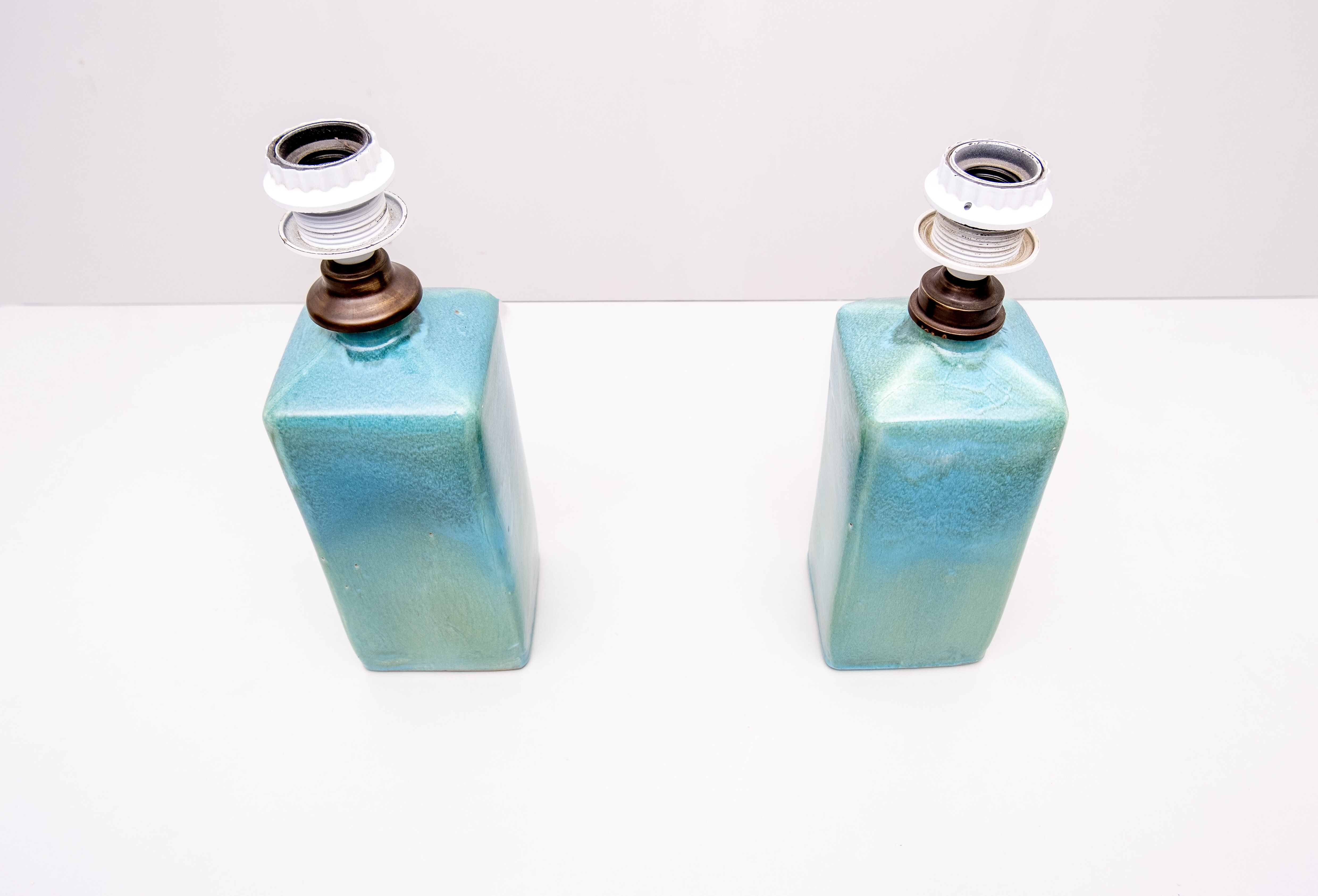 Turquoise ceramic table lamps, 1970s
