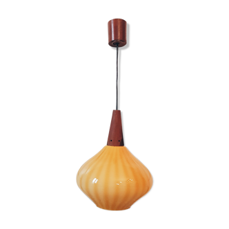 Hanging opaline yellow teak from the 50s space-age