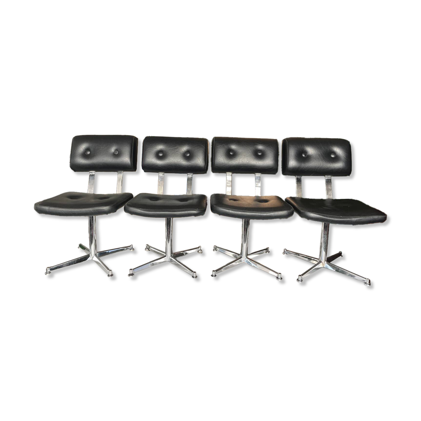 Metal chairs with black faux leather from the 1980s.