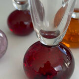 Set of 4 vintage champagne flutes – coloured ball foot – blown glass