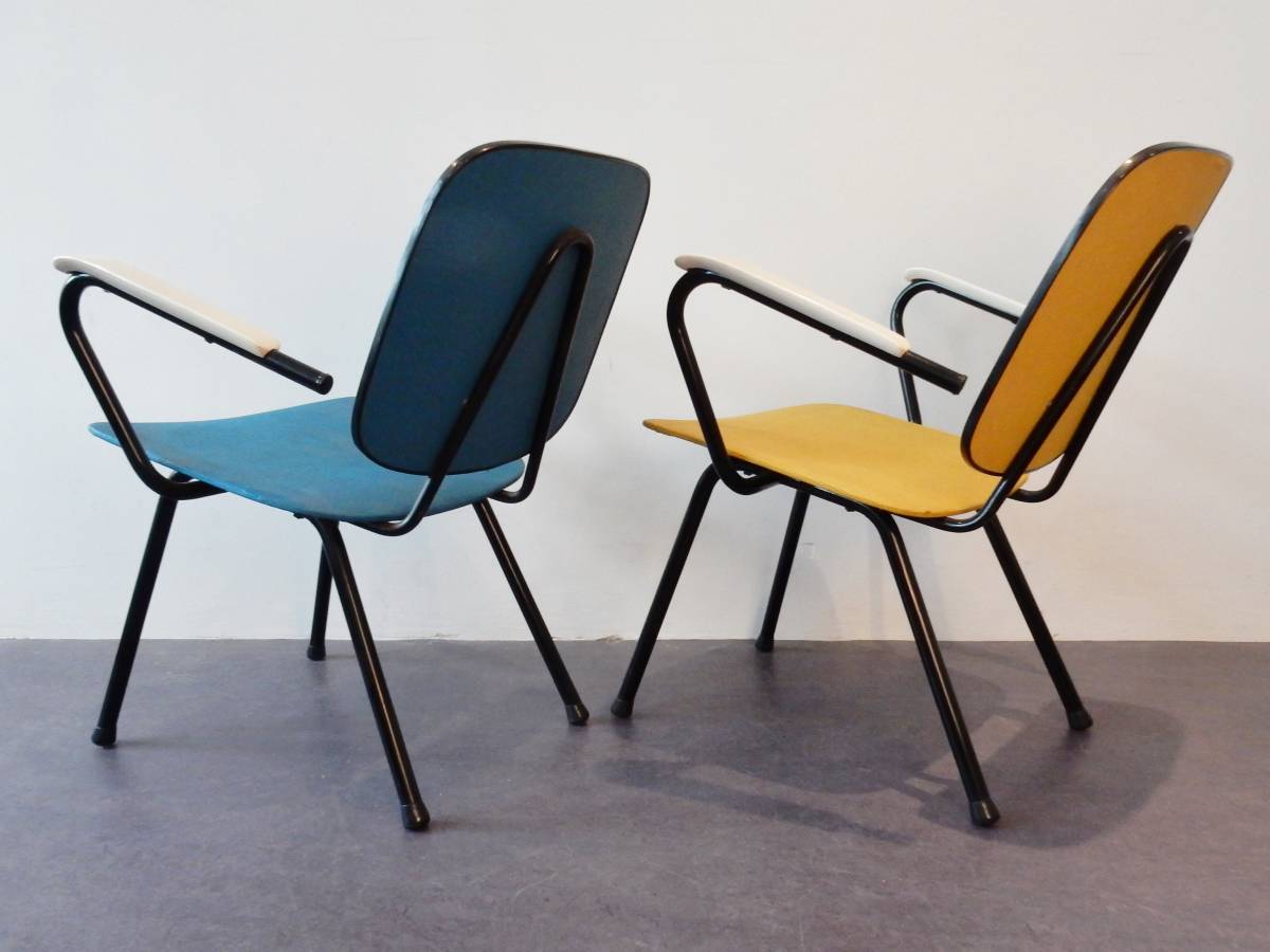 Set of two armchairs in yellow and blue 1950s/60s