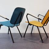 Ensemble de deux fauteuils jaune et bleu années 50/60