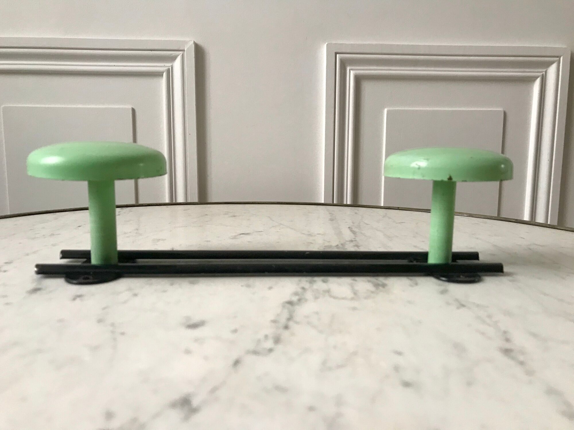Black metal hook and sage green 60s-70s