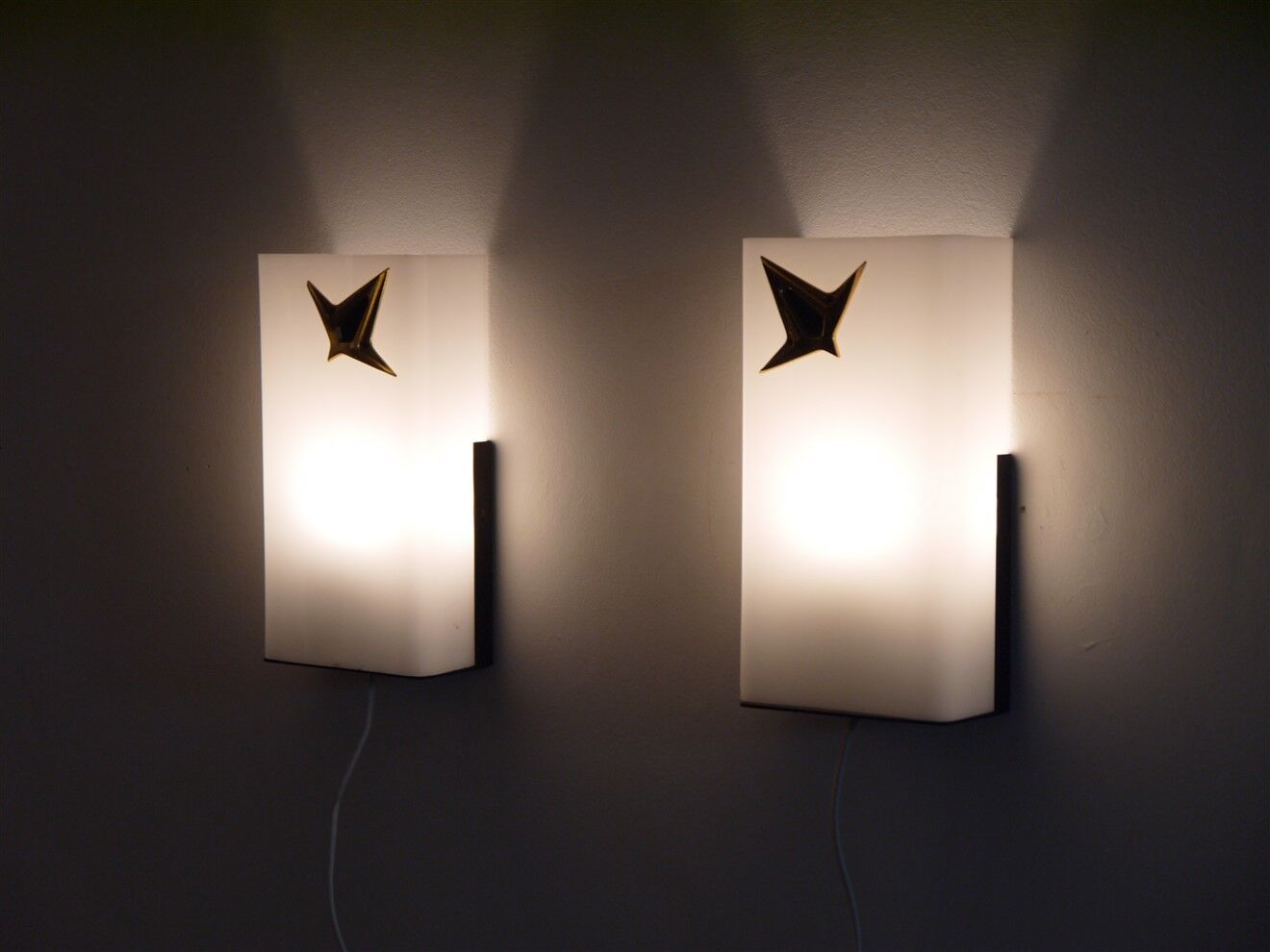 Pair of vintage metal, brass and acrylic wall lamps 1960