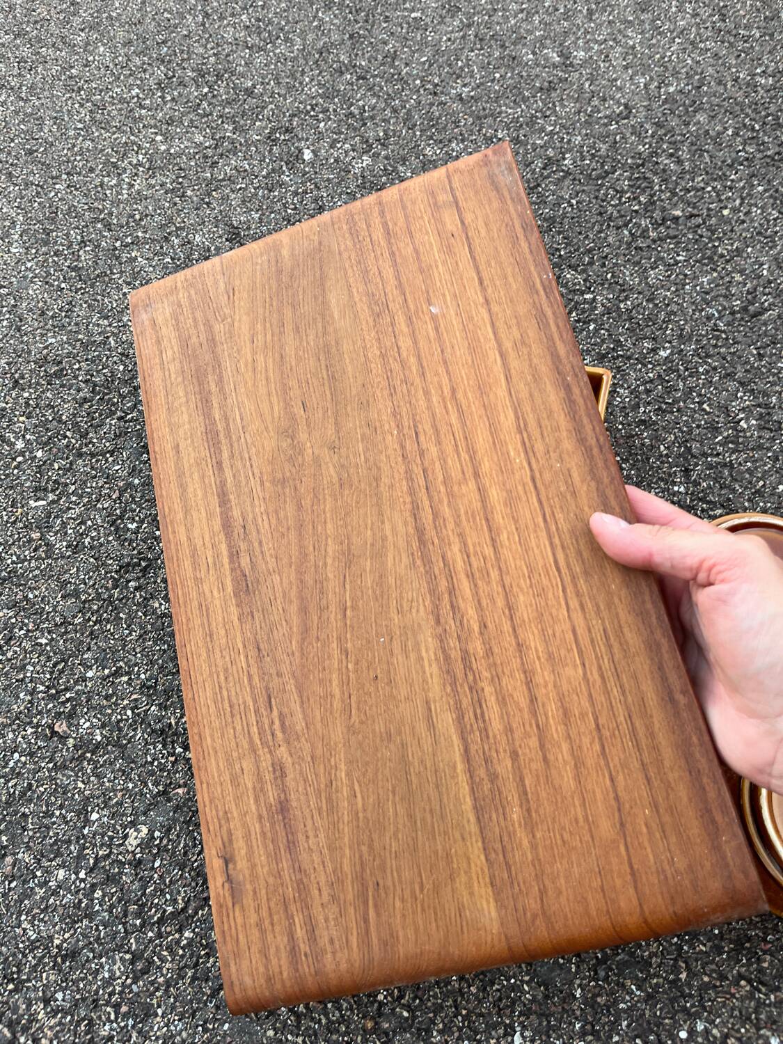 Vintage teak ceramic aperitif serving tray Stylform design