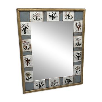 Ceramic enamelled mirror in the style of Odette Dijeux.
