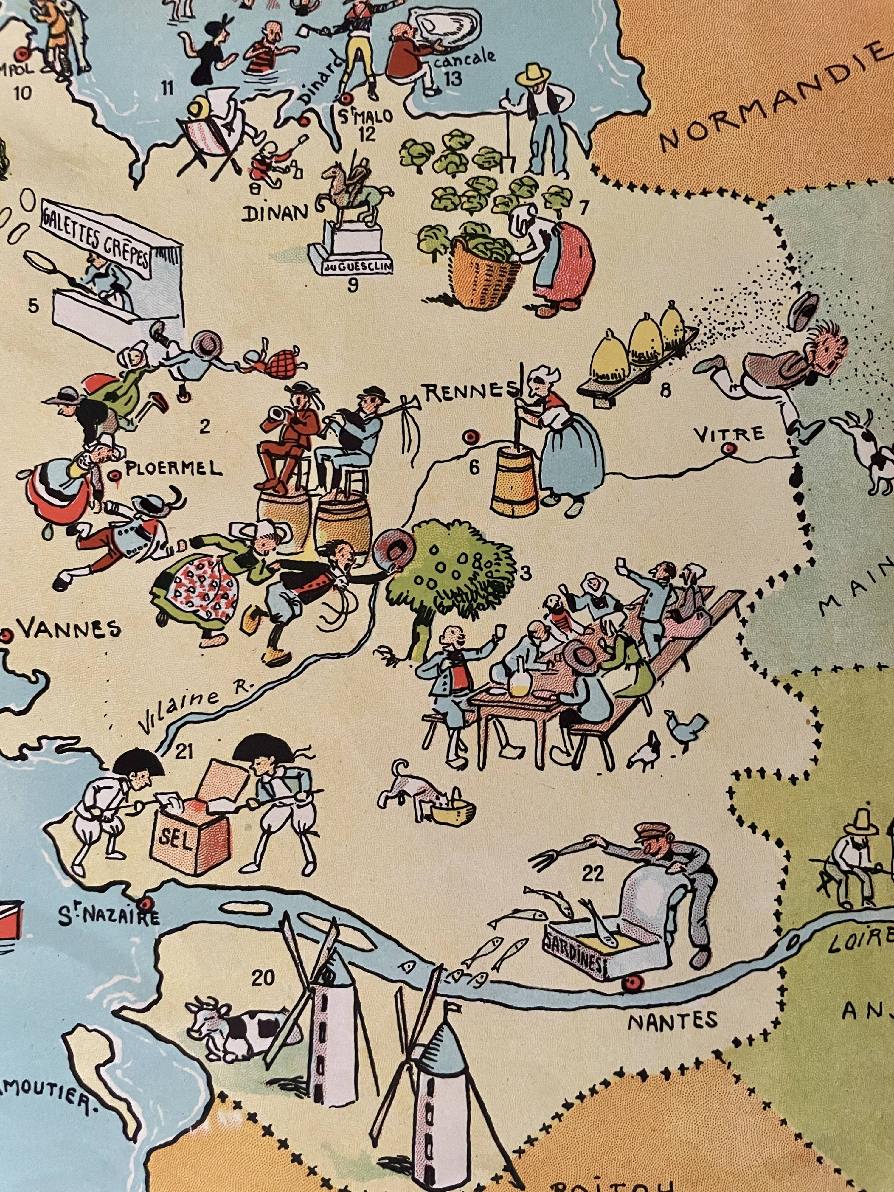 Old poster illustrated map of Brittany 1935 - JP Pinchon