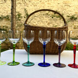 6 crystal glasses with coloured stems