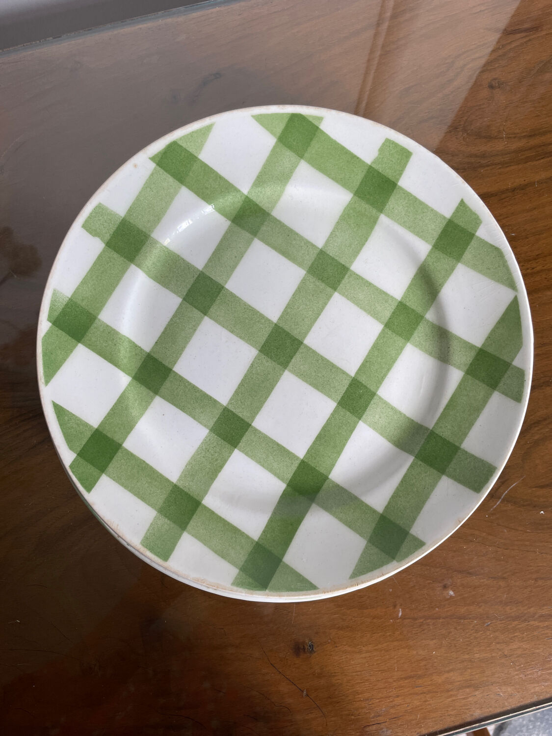 Set of 5 flat plates Orchies Moulin des Loups with green checkles