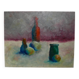 Framed painting, contemporary still life, oil on canvas board, country decoration