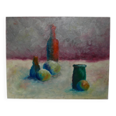 Framed painting, contemporary still life, oil on canvas board, country decoration