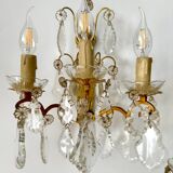 Pair of bronze wall lights and crystal pendants
