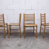 Danish ensemble transformable table 114 cm / 154 + 4 modernist chairs from the 1970s