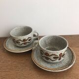 Set of 2 vintage 70s stoneware enameled tea/coffee cups
